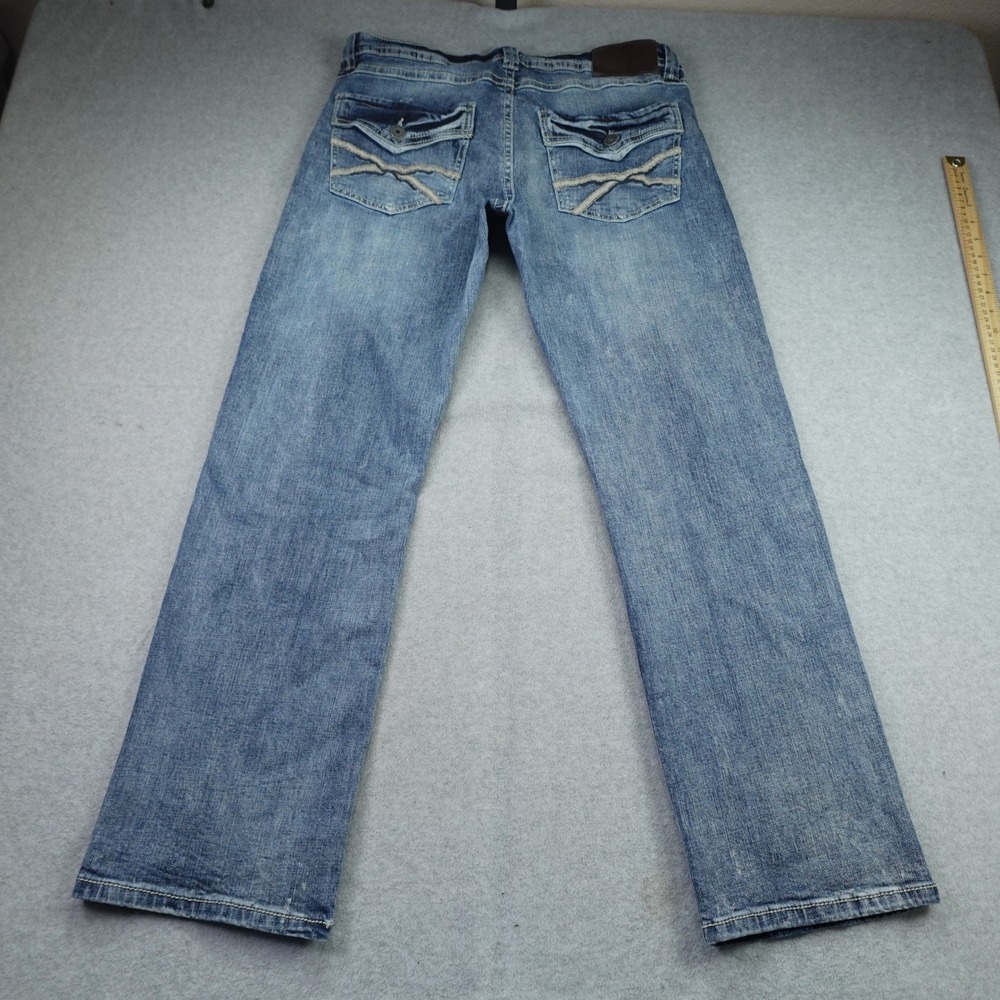 TK Axel Jeans Mens 32x32 Blue Faded Slim Boot Embroidered Flap Pocket